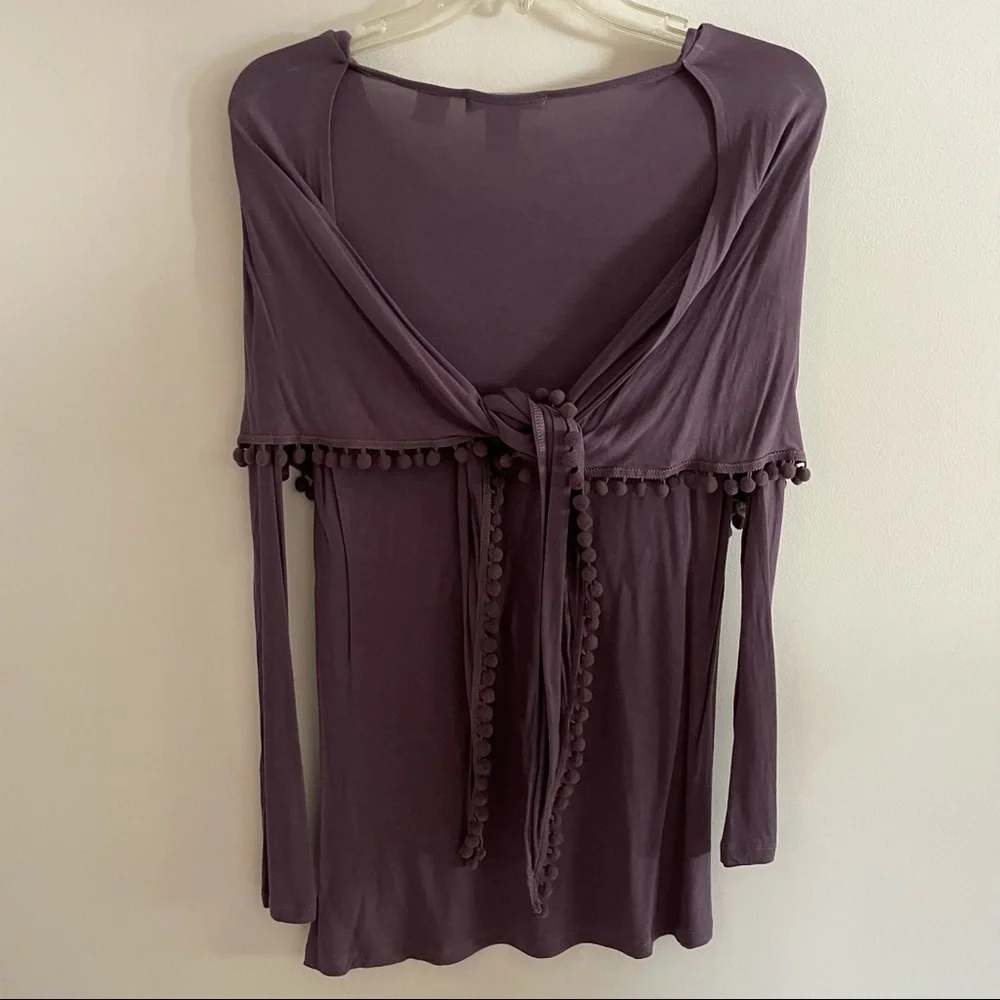 Purple Stretchy long sleeved top with scarf neckline - Picture 9 of 10